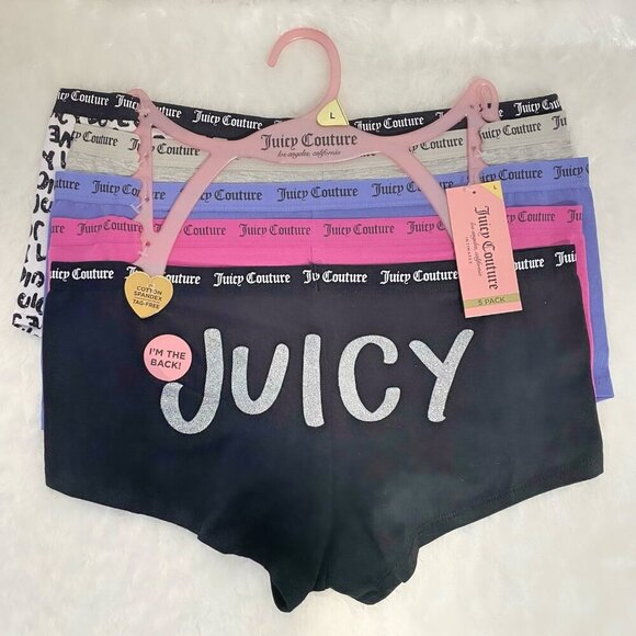 Juicy Couture Black, Gray, Pink, Purple Boy Short Hipster Panties Set NWT Size L - Picture 2 of 10